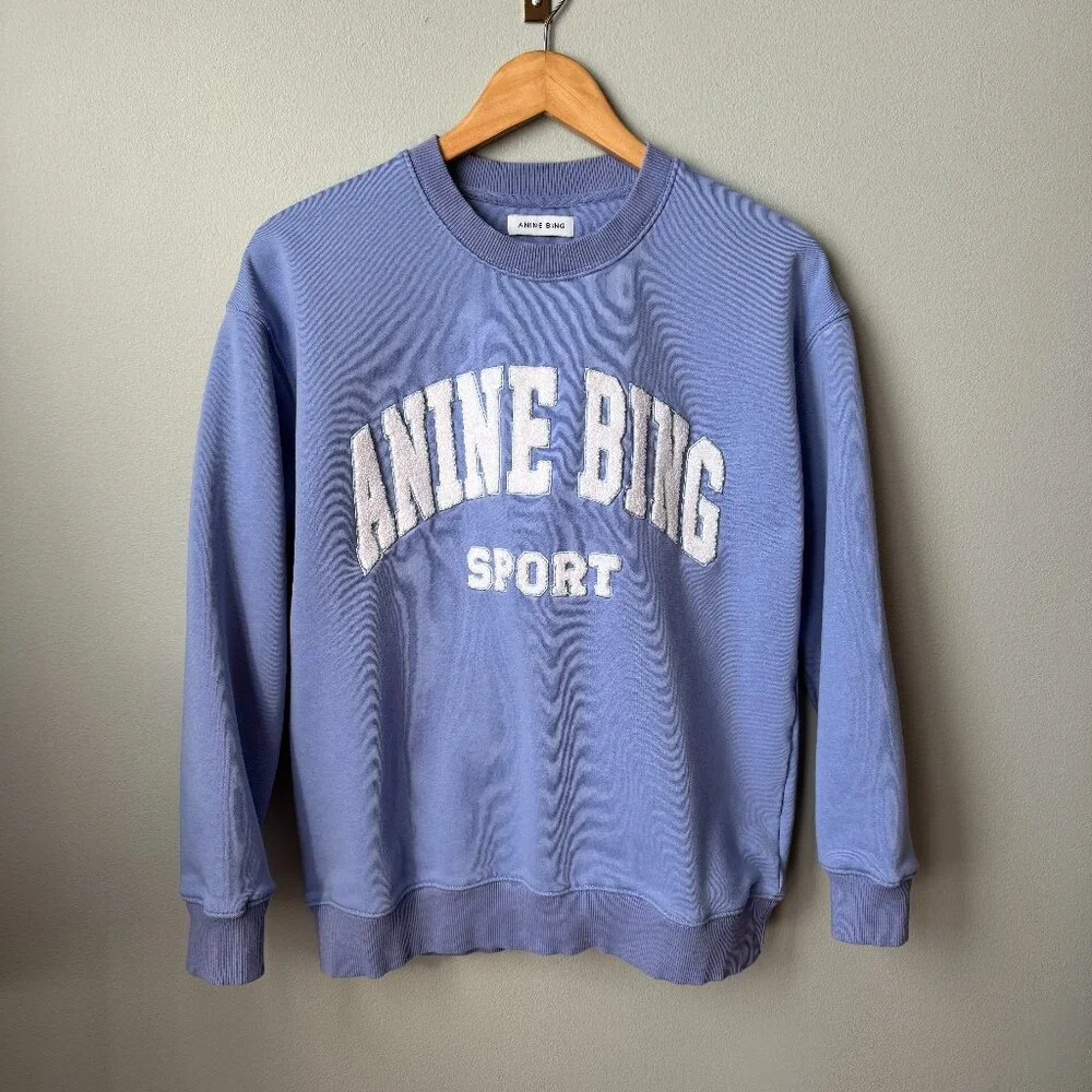 Anine Bing Tyler Sweatshirt Light Blue/White - Picture 3 of 17